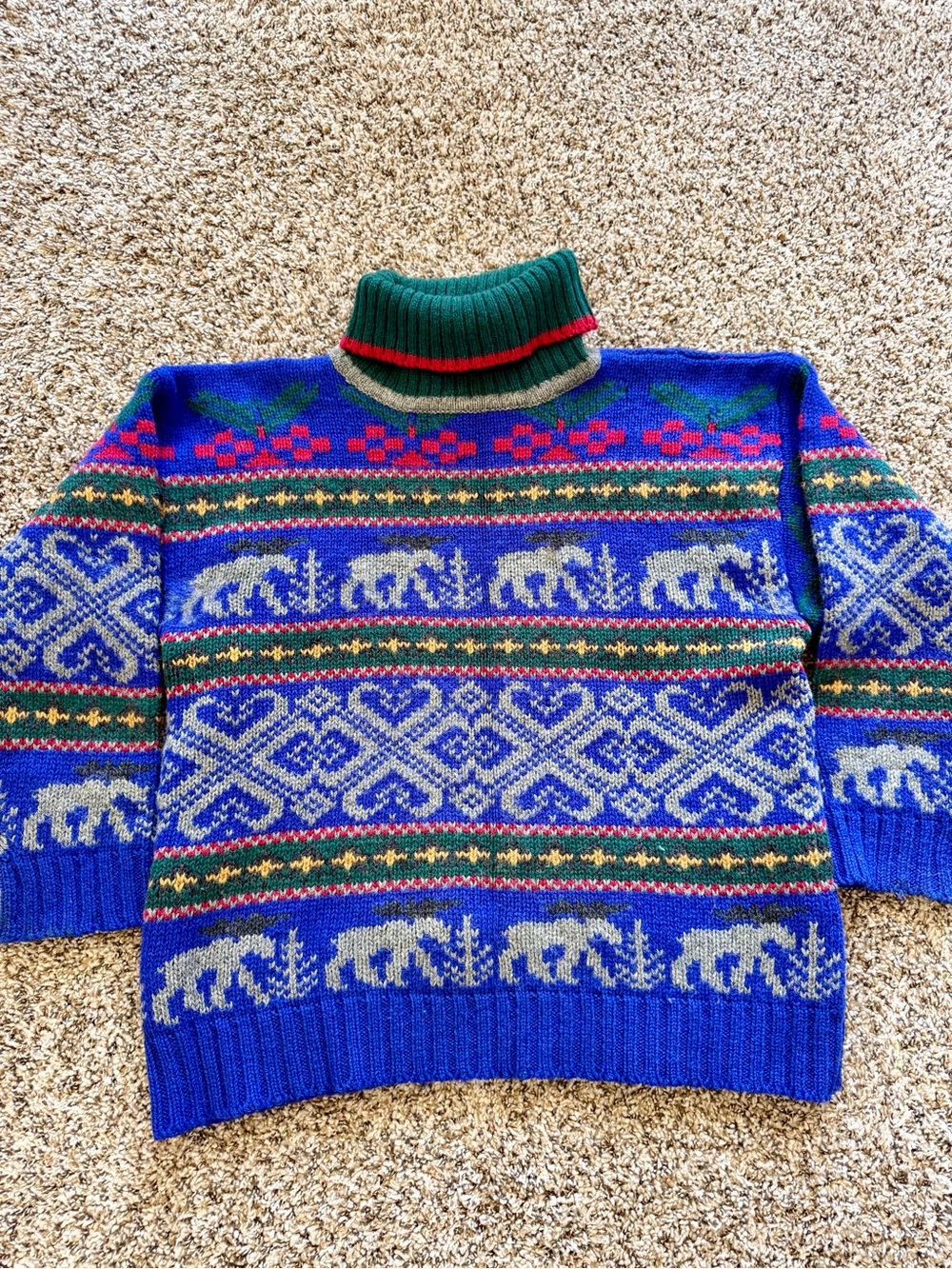 Vintage Eddie Bauer Sweater Mens Large Purple Gray Fair Isle Nordic Polar Bears